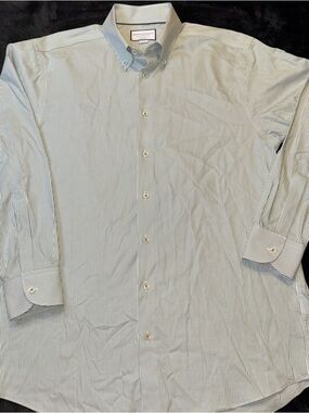 Charles Tyrwhitt Men's 16.5/33 White Green Striped Classic Fit Dress Shirt